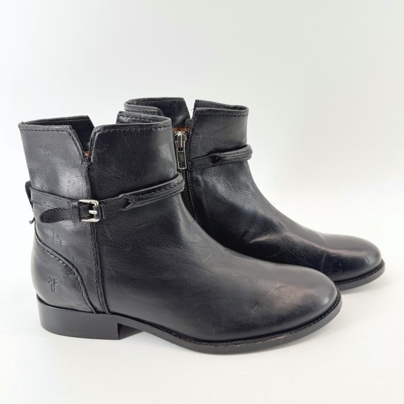 Frye Shoes - Frye Melissa Seam Short Black Leather Buckle Ankle Boots 7B 3470643-BLK